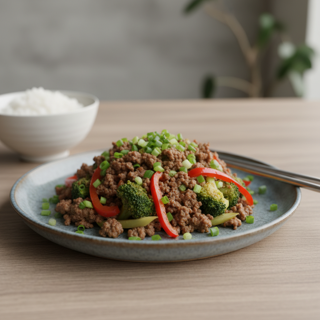 Keto Beef and Broccoli served with toppings