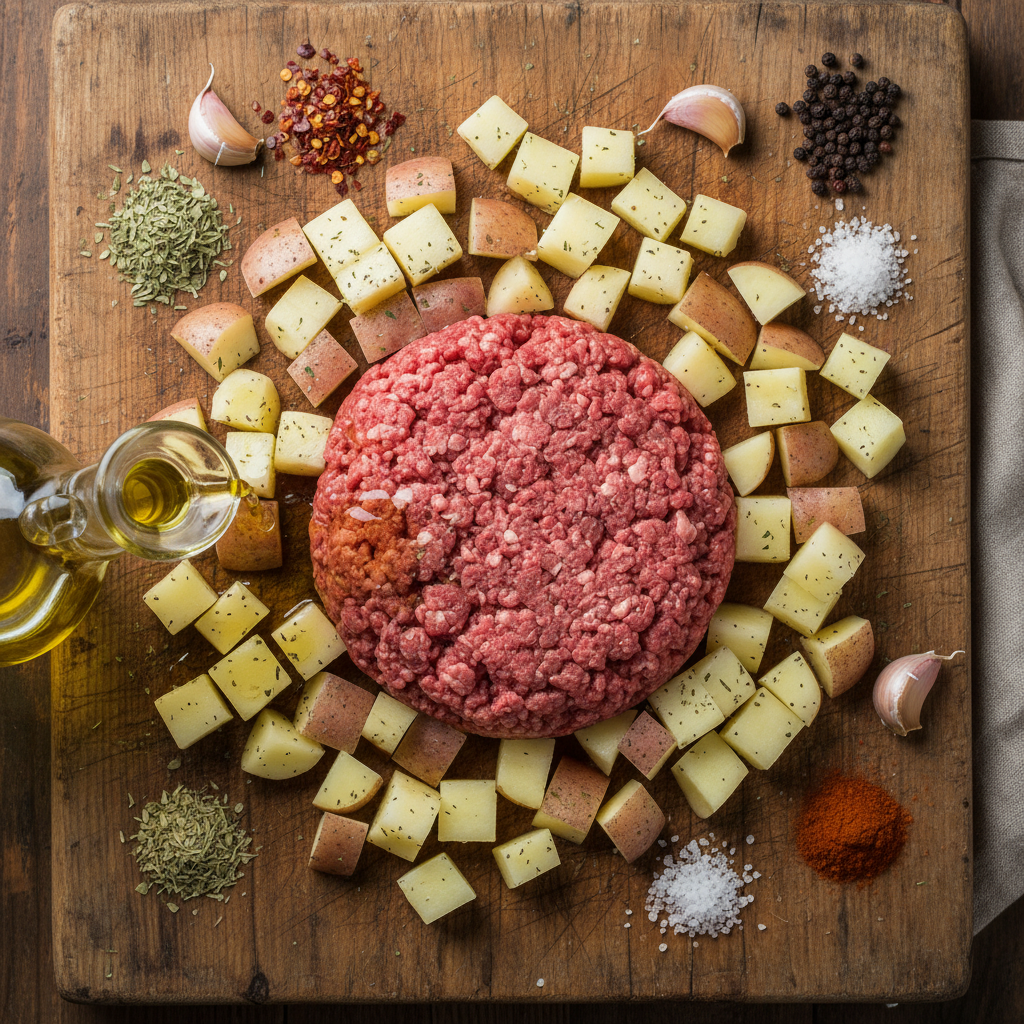 Ingredients for Ground Beef and Potatoes
