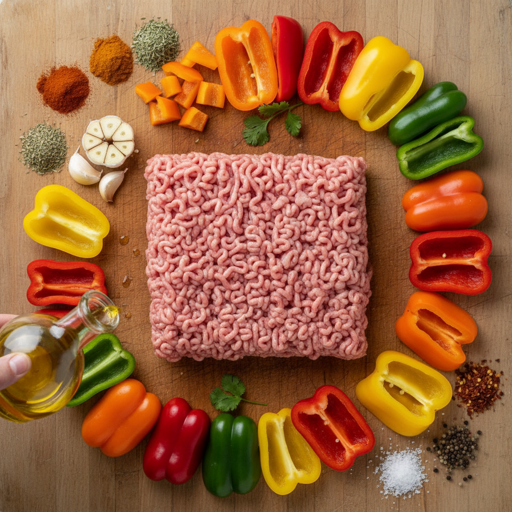 Ingredients for Ground Turkey with Peppers