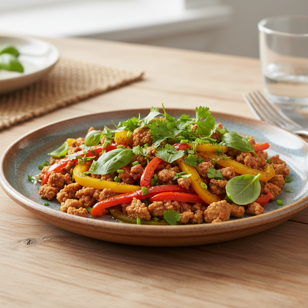 Finished Ground Turkey with Peppers dish served