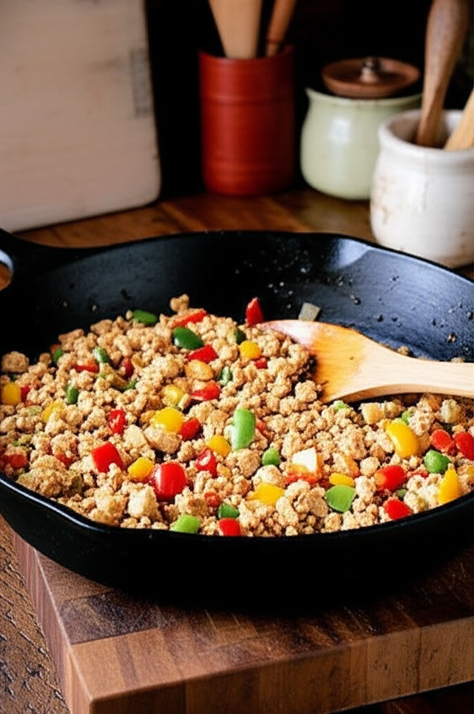 Ground Turkey with Peppers dish served