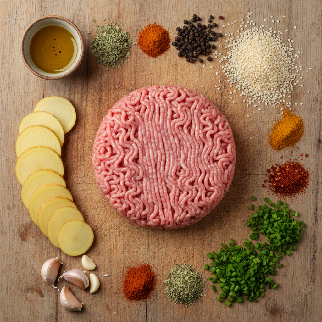 Close up of cooked ground turkey garnished with chives and sesame seeds