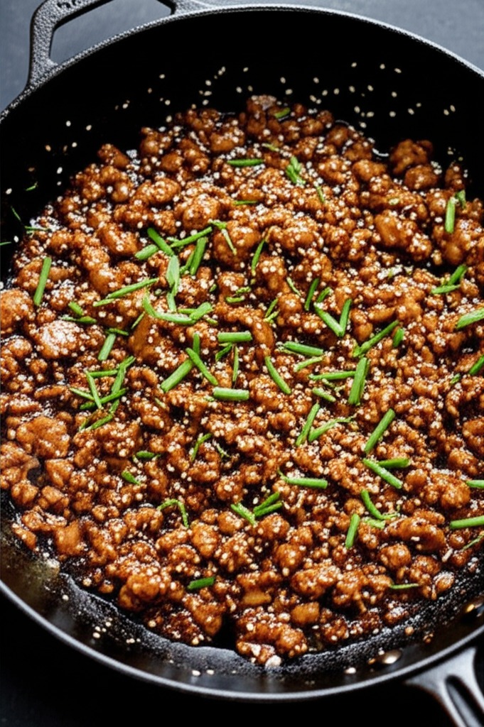 Korean style ground turkey dish served with rice and vegetables