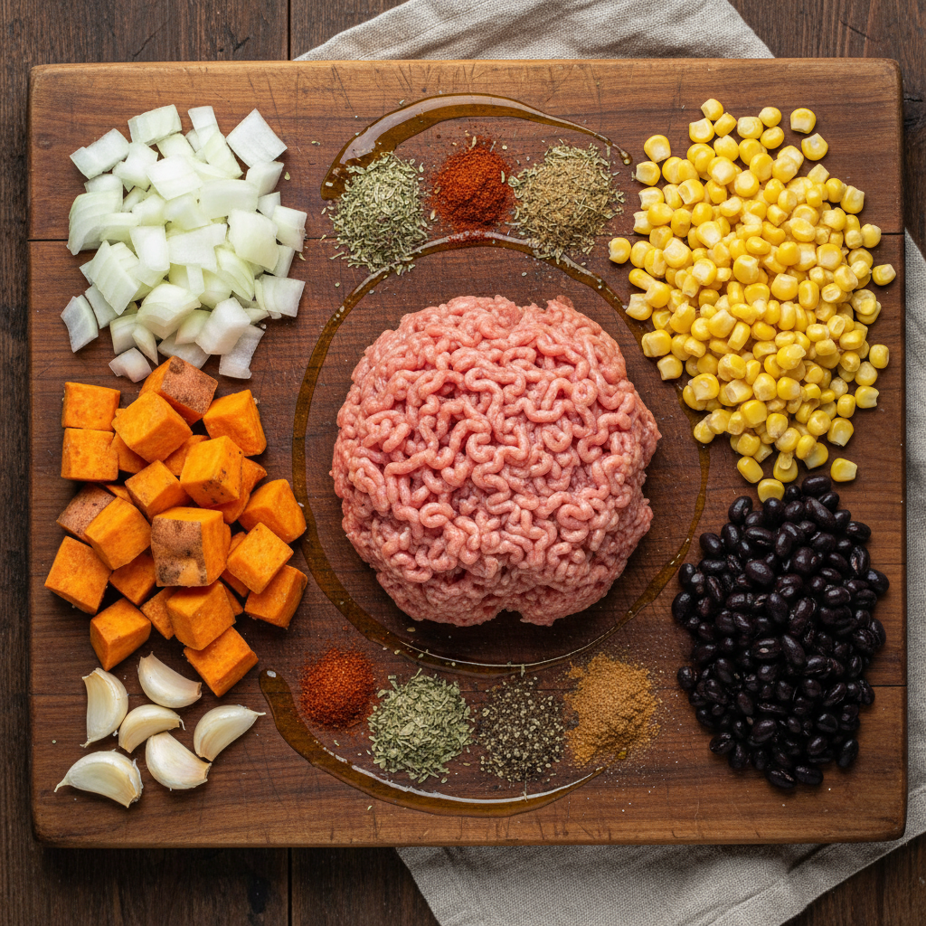Ingredients for Ground Turkey Sweet Potato Casserole