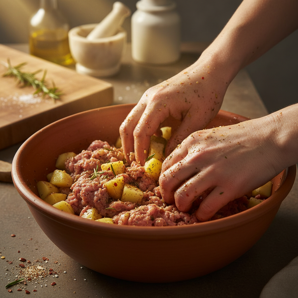 Adding garlic and ginger to cooked ground turkey in skillet