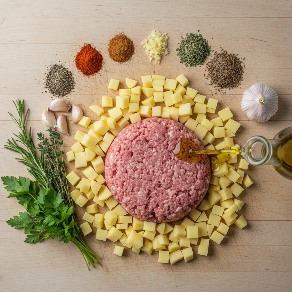 Ingredients for ground turkey with potatoes