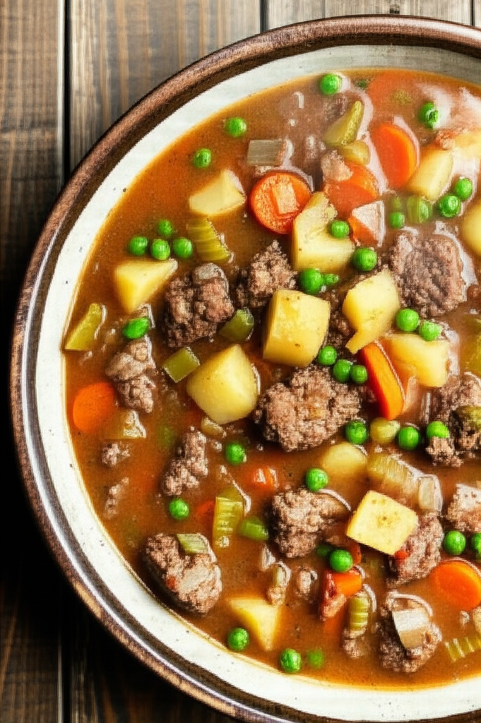 Delicious hamburger stew served in a bowl