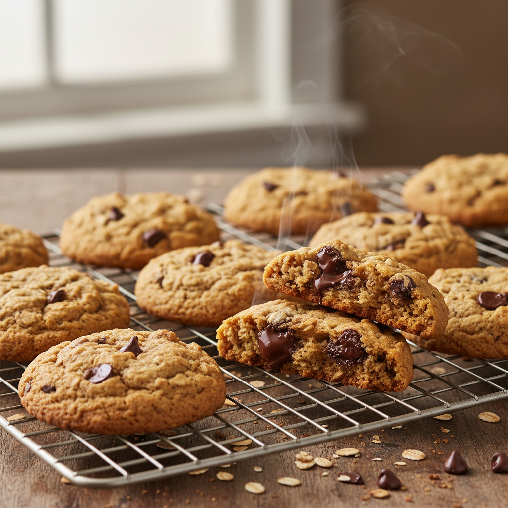 Finished chocolate chip oatmeal cookies