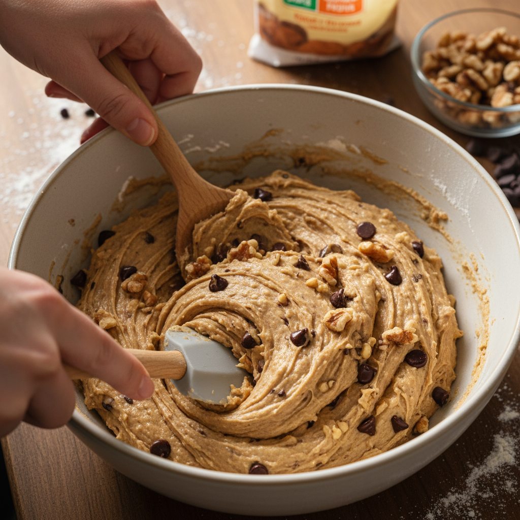 Mixing cookie dough ingredients