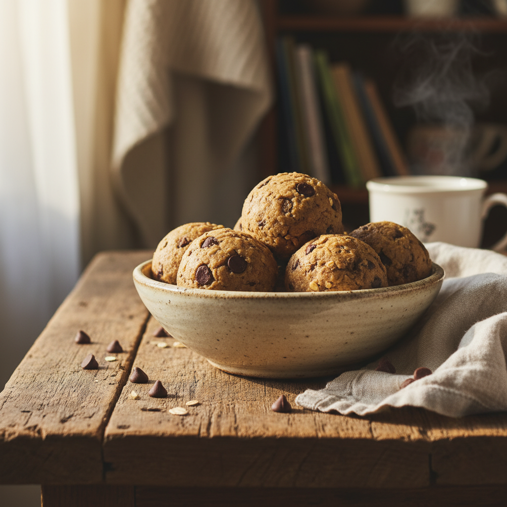 Finished vegan cookie dough balls ready to serve