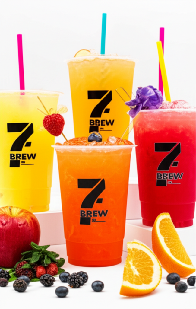 Colorful drinks at 7 Brew