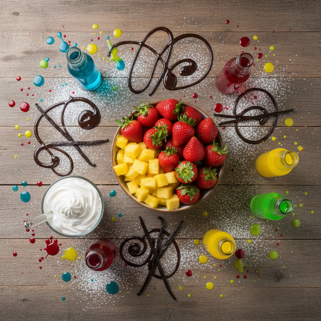 Glass jars filled with various fruity and creamy drinks for kids