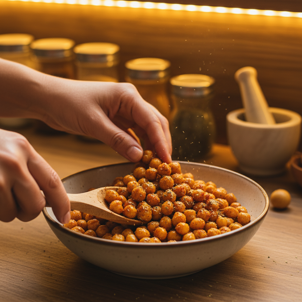 Chickpeas tossed with oil and spices before roasting
