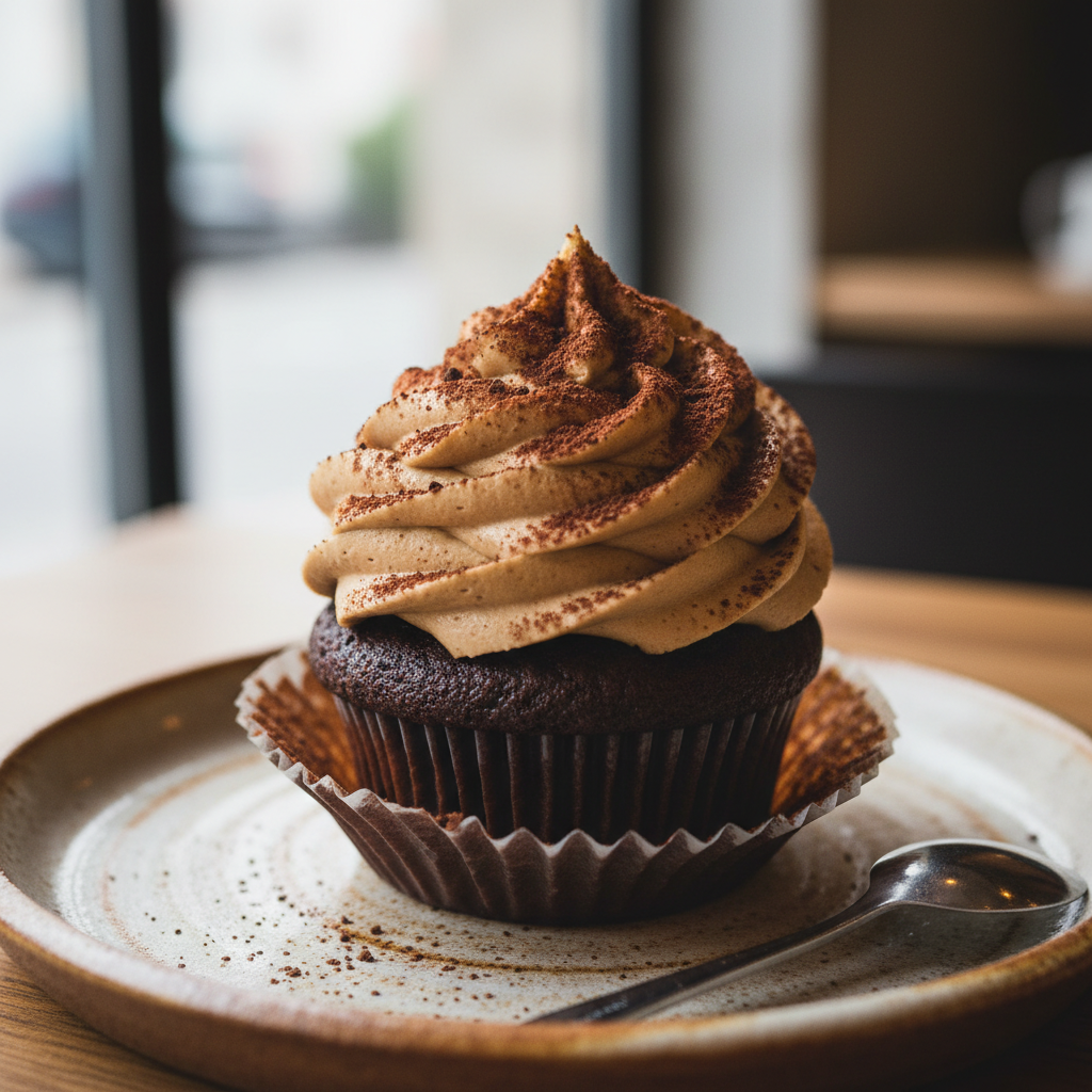 Cupcakes with mocha buttercream ready to serve