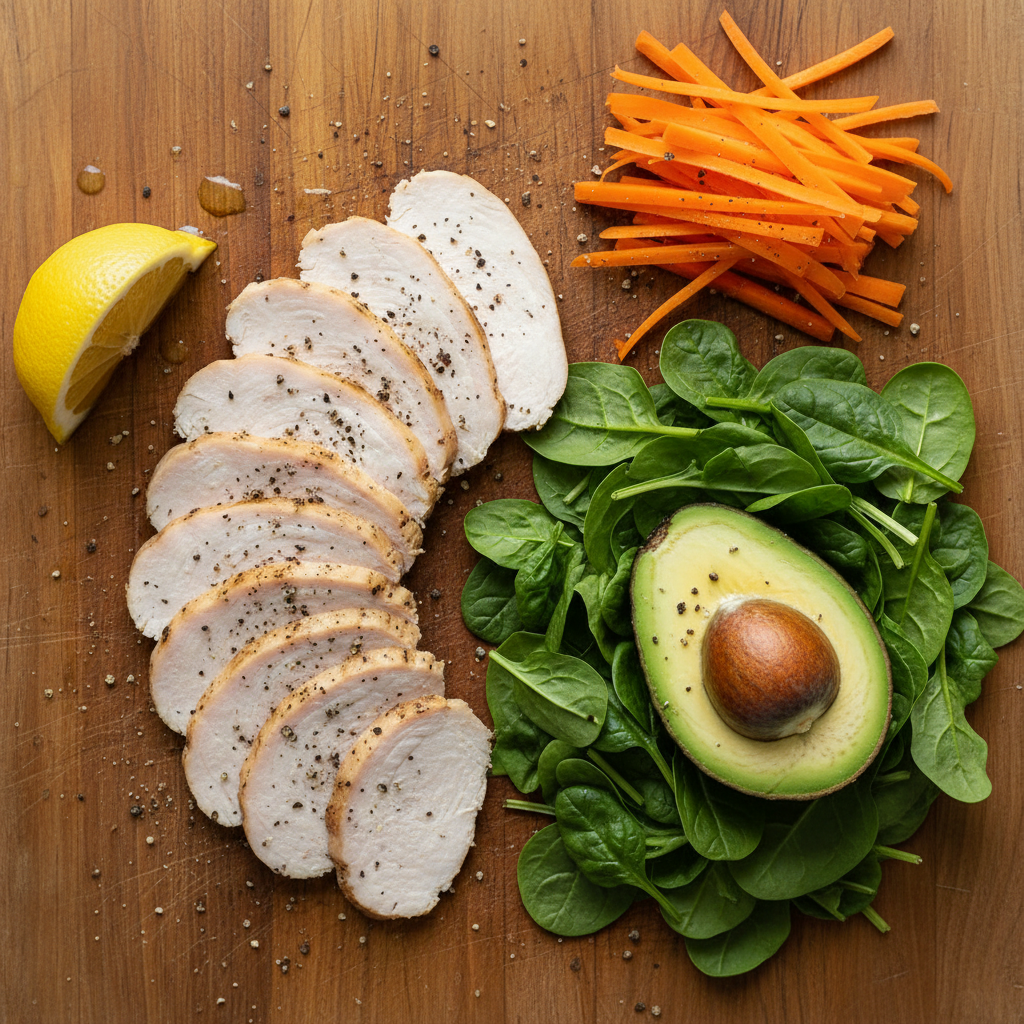 Ingredients for Roll-Ups with Turkey and Avocado