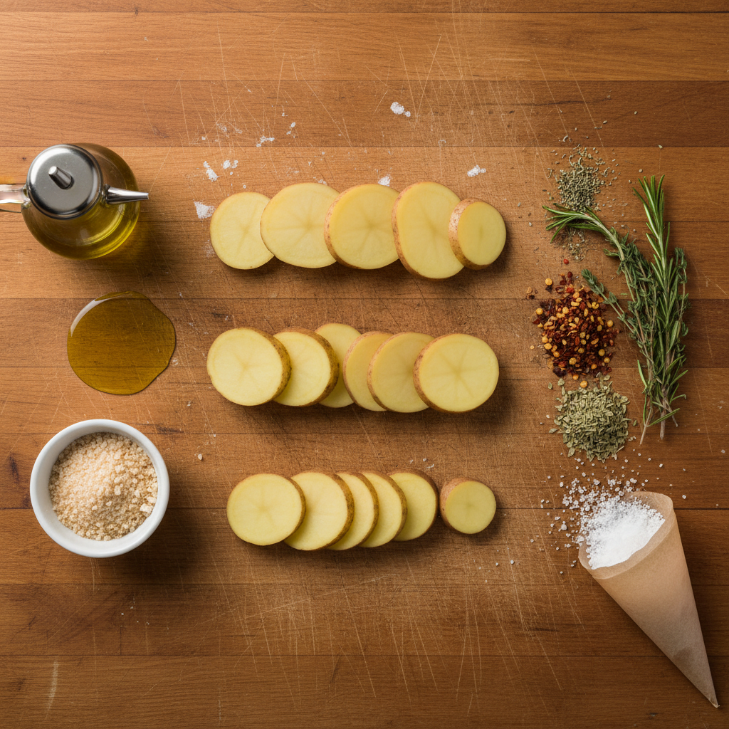 Ingredients for air fryer sliced potatoes and seasoning