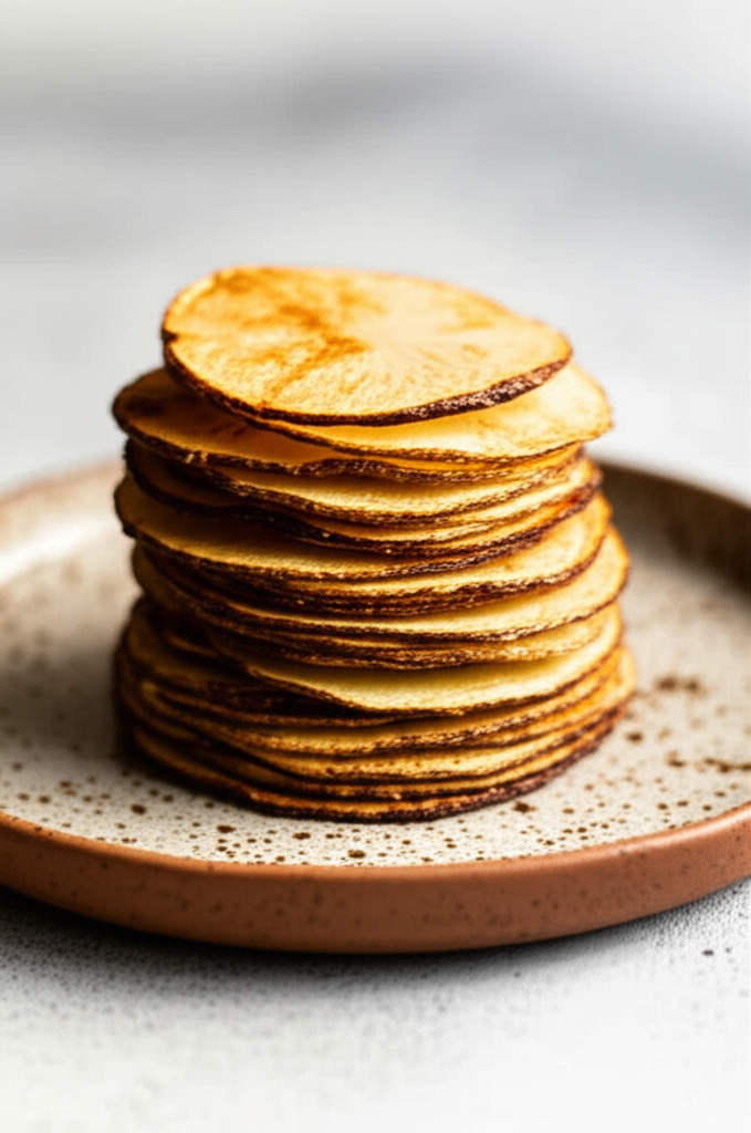 Golden crispy air fryer sliced potatoes served on a plate