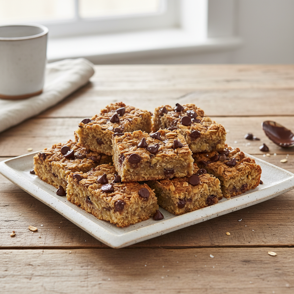 Freshly baked banana oatmeal bars cooling