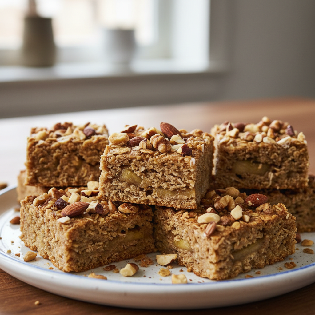 Cut Banana Peanut Butter Oatmeal Bars ready to serve