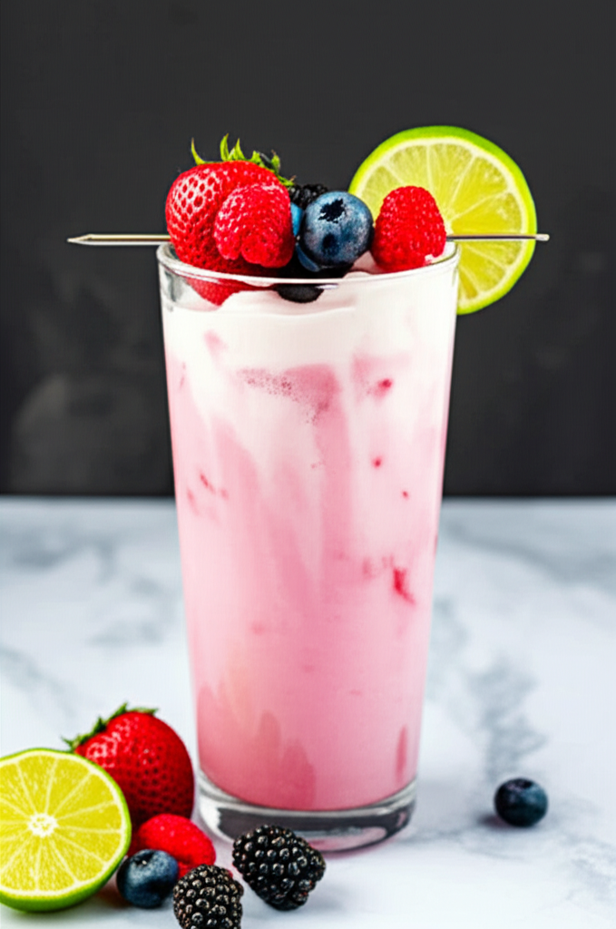 Berry Beach Bash Dirty Soda drink with berries and ice