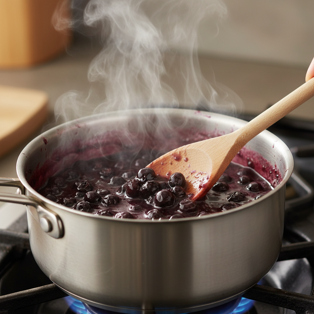 Preparing blueberry layer for Blueberry Lemon Matcha Fizz