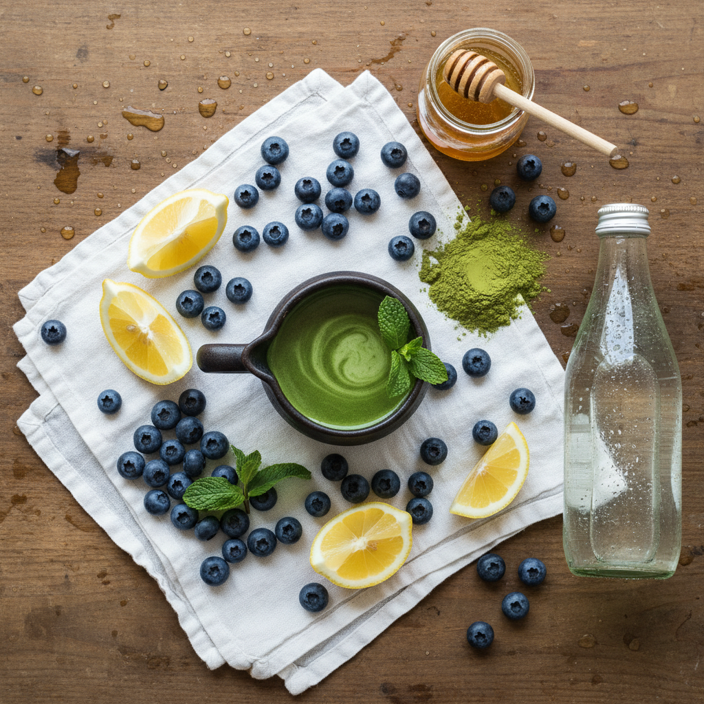 Equipment for making Blueberry Lemon Matcha Fizz