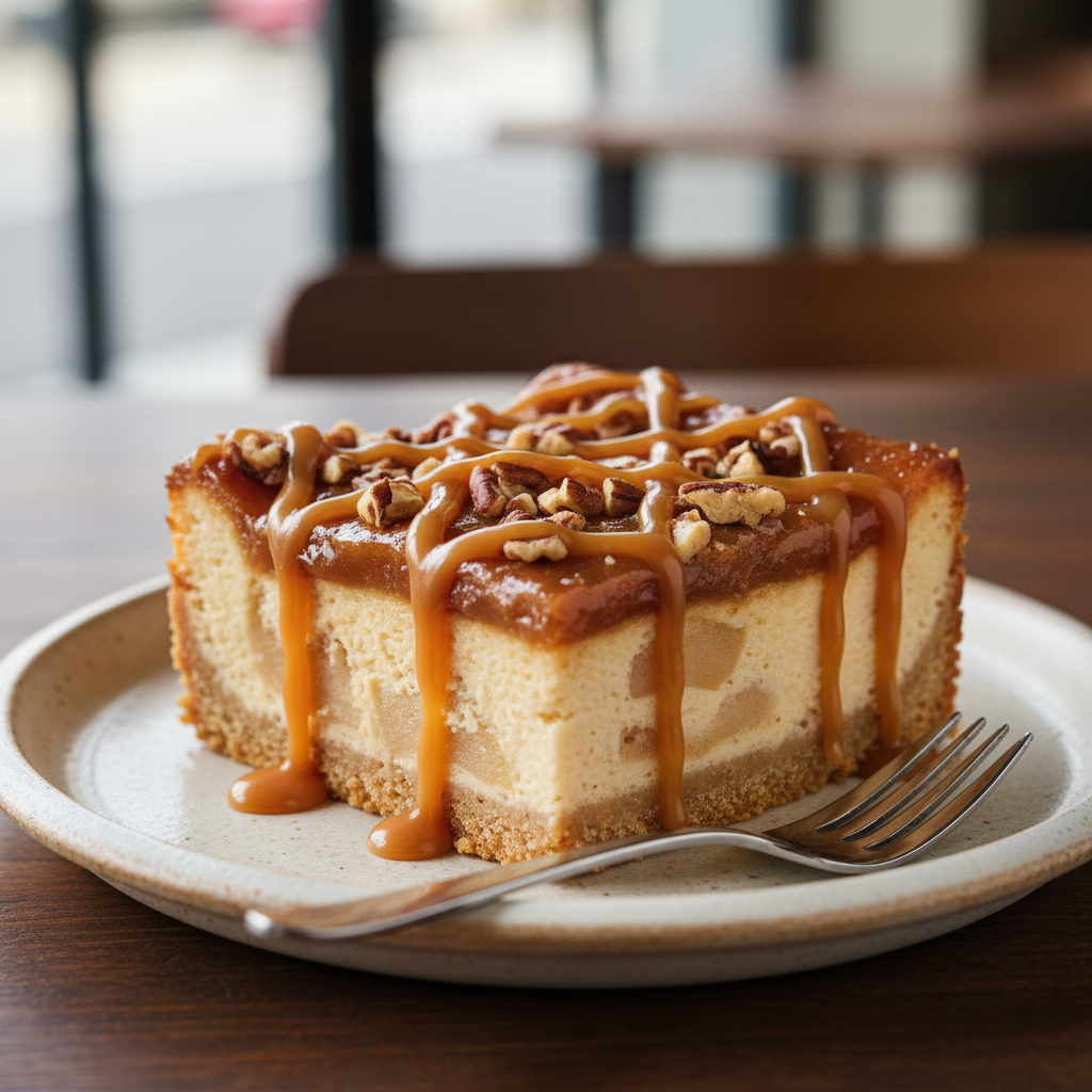 Caramel Apple Cheesecake Bars Ready to Serve