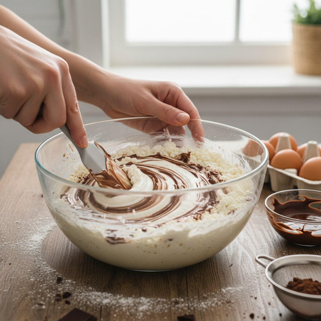 Preparing chocolate filling for cheesecake