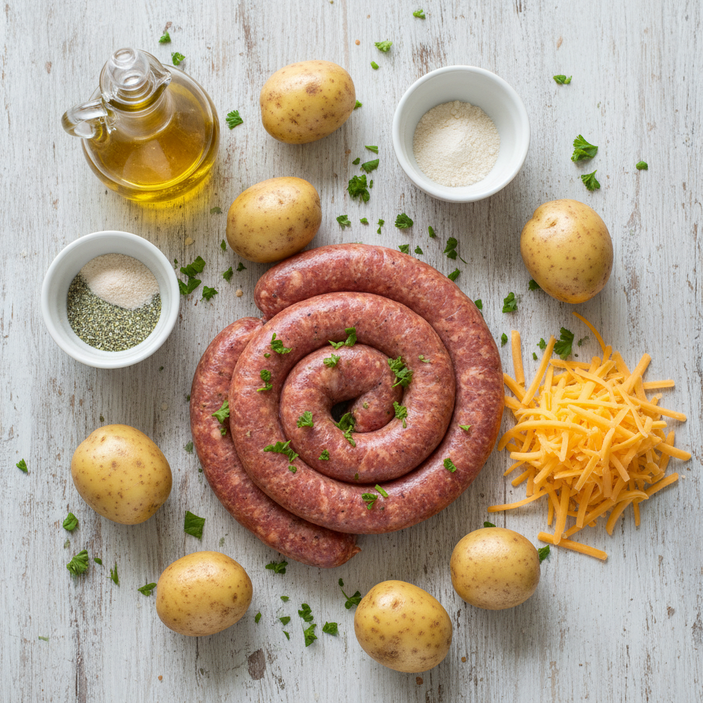 Ingredients for Cheesy Ranch Potatoes with Smoked Sausage