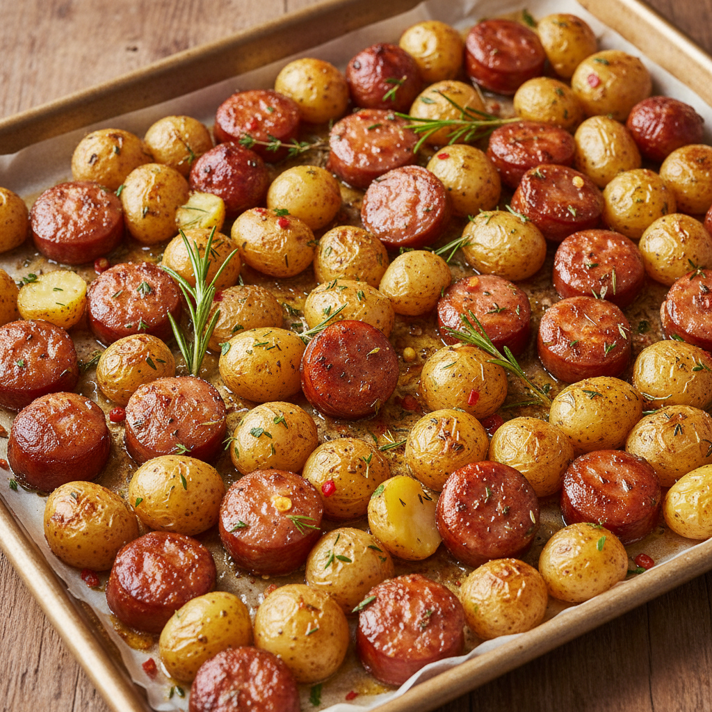 Cheesy Ranch Potatoes with Smoked Sausage plated dish