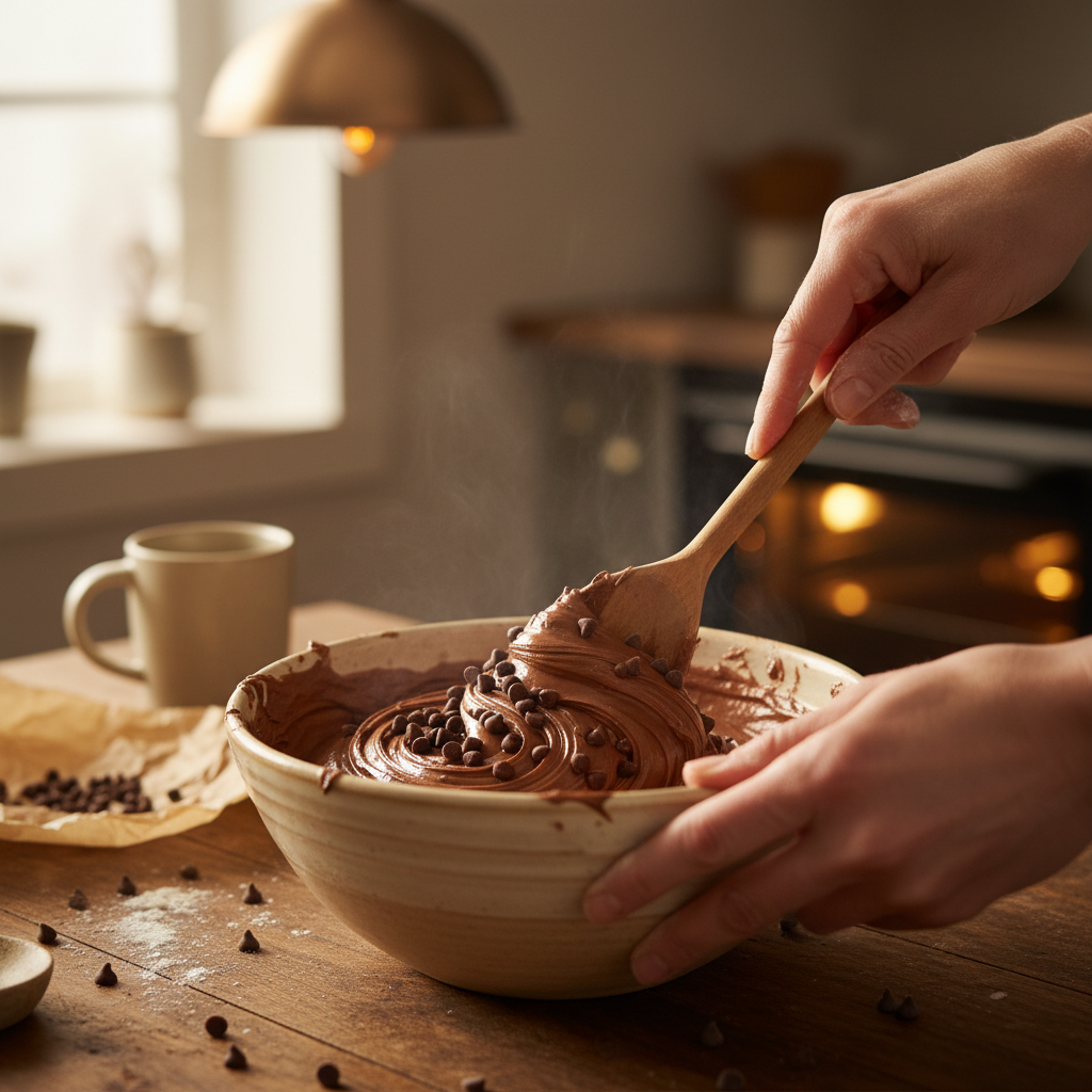 Mixing the cookie dough fudge ingredients