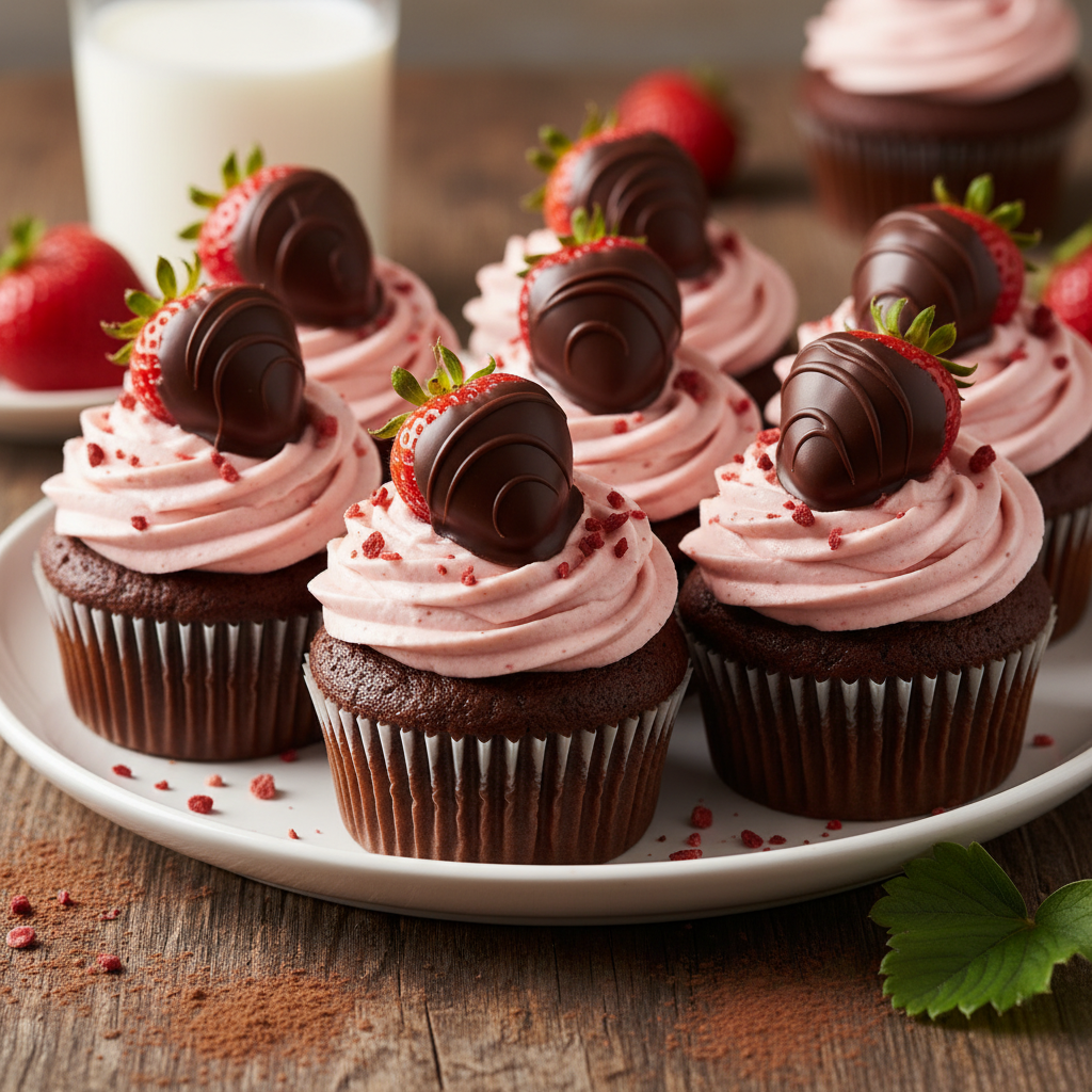 Decorated chocolate covered strawberry cupcakes