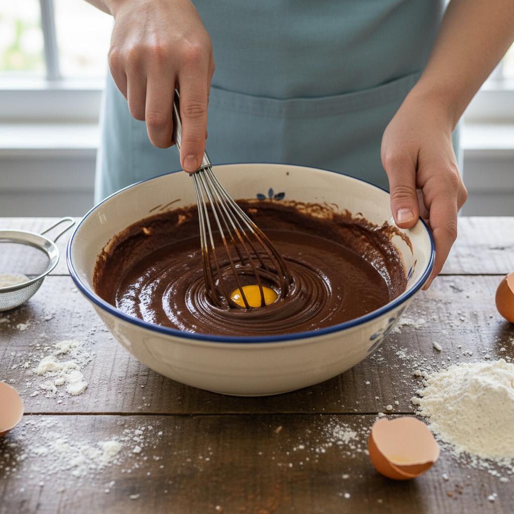 Mixing cupcake batter ingredients