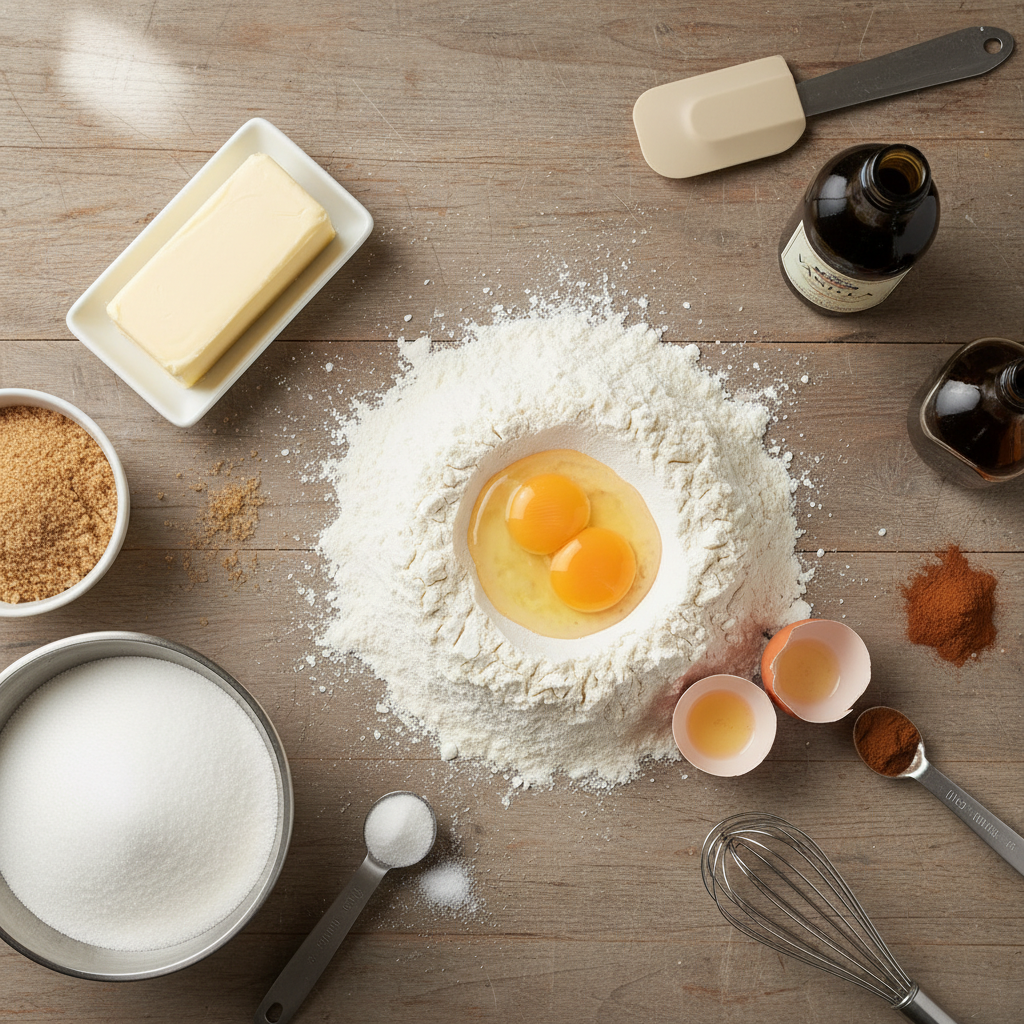 Ingredients for cinnamon roll sugar cookies laid out on a table
