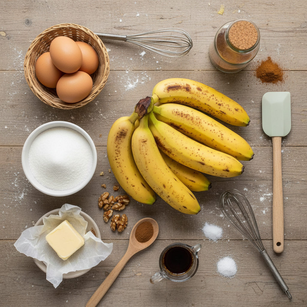 Ingredients for classic cinnamon swirl banana bread