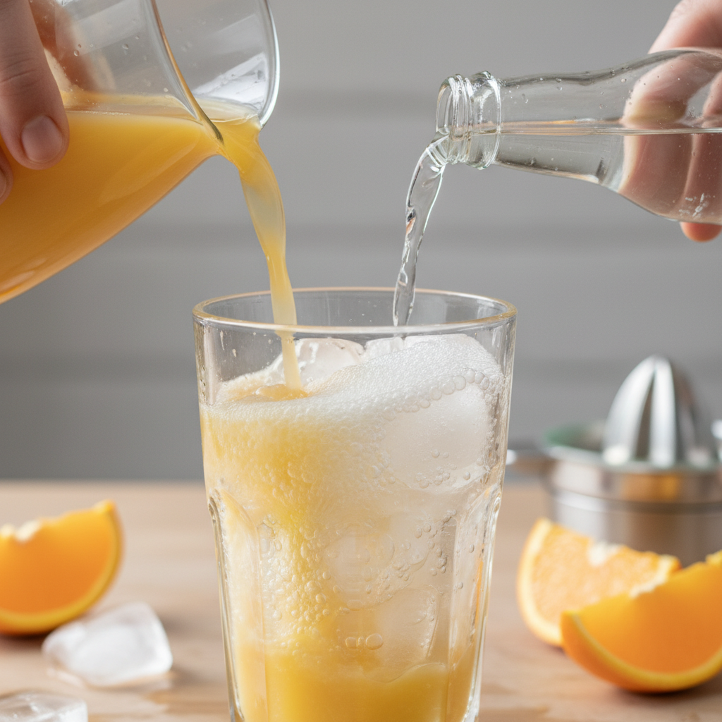 Glass with ice and ingredients