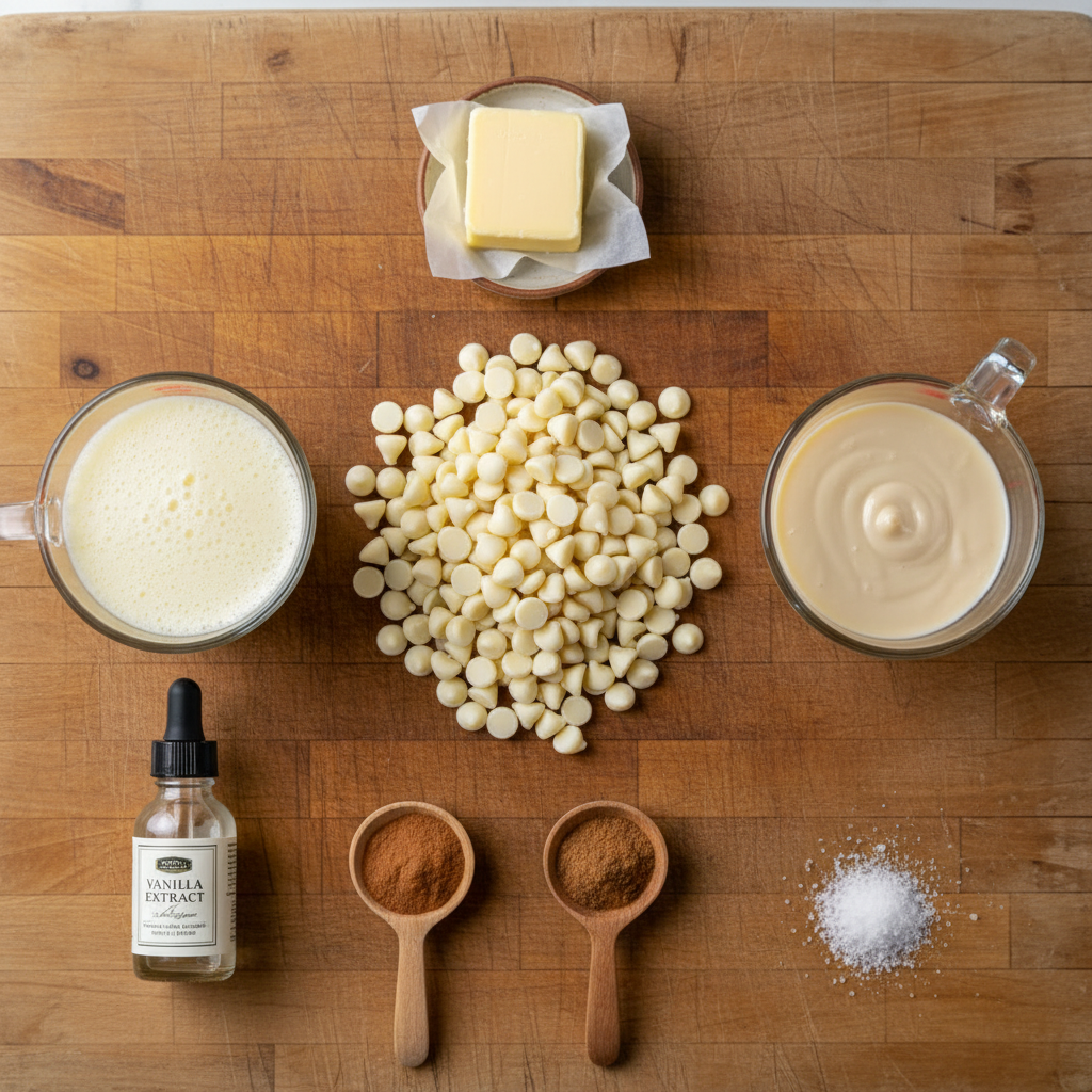 Ingredients for eggnog fudge