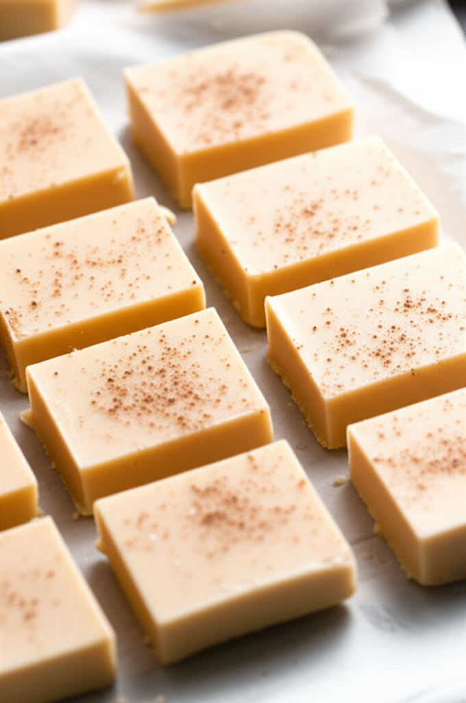 Chocolate fudge pieces with eggnog