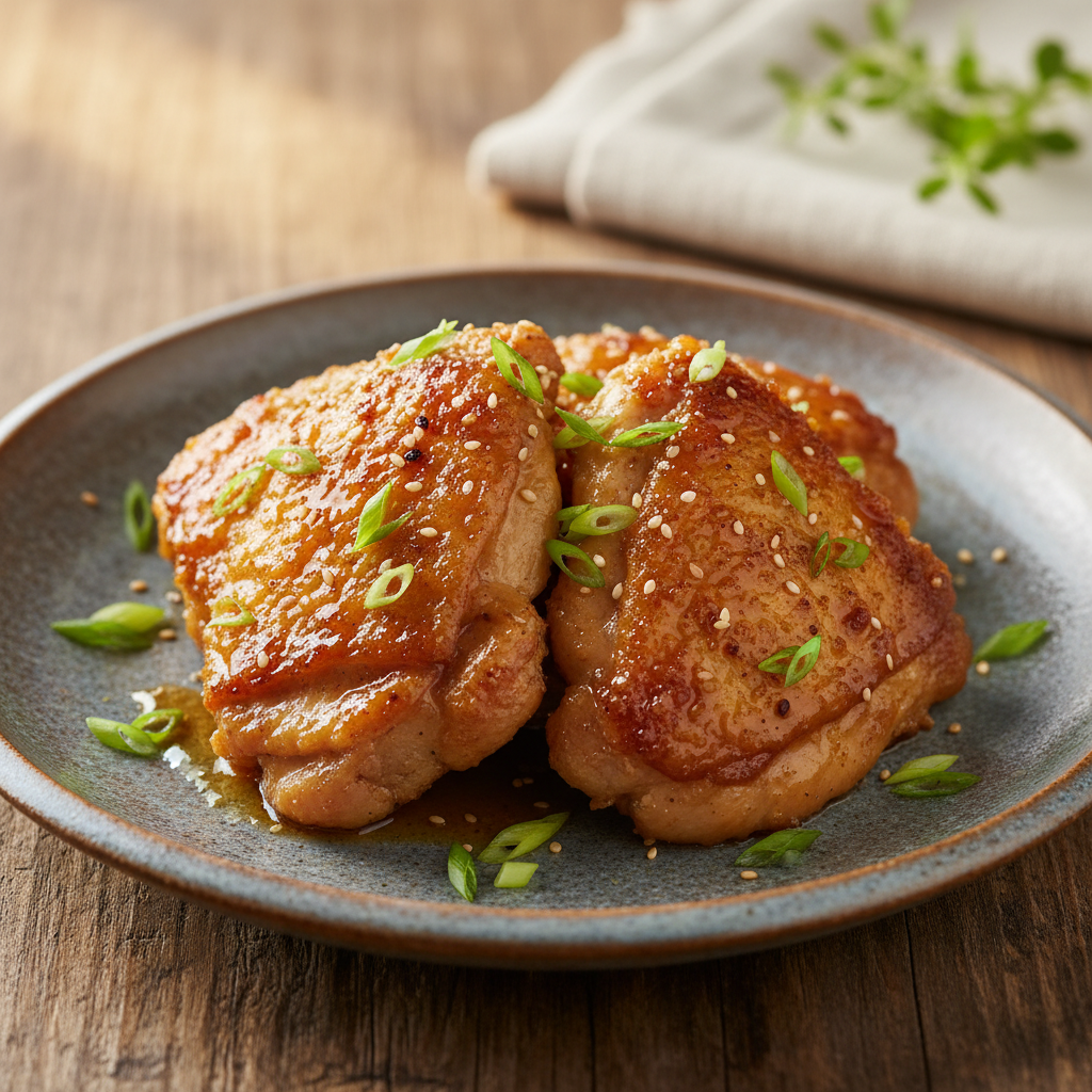 Finished honey garlic chicken served with garnish