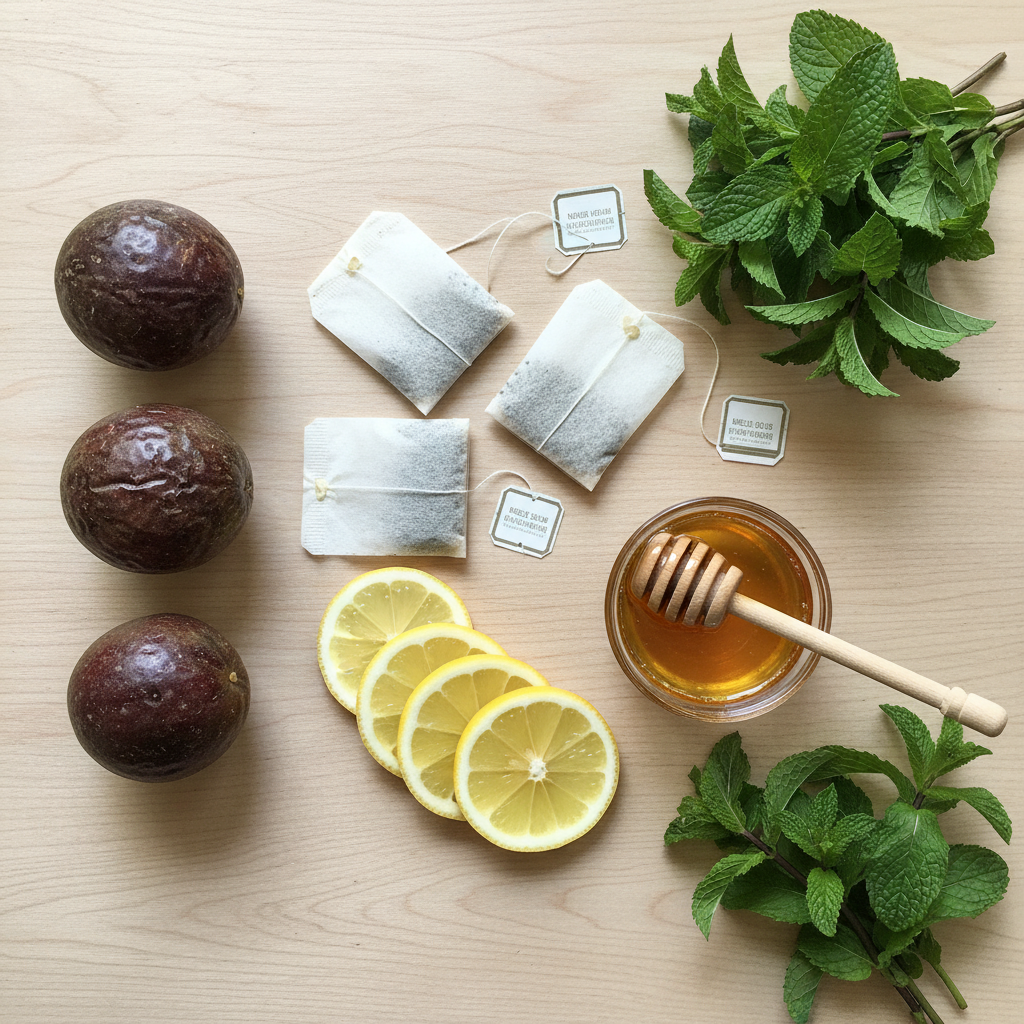 Ingredients and utensils to make passion fruit tea