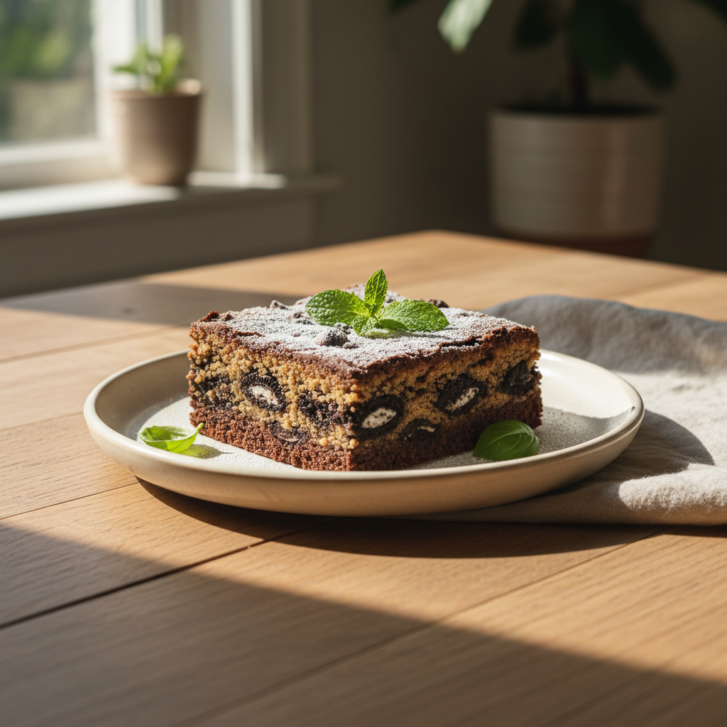Freshly cut Slutty Brownies stored in an airtight container