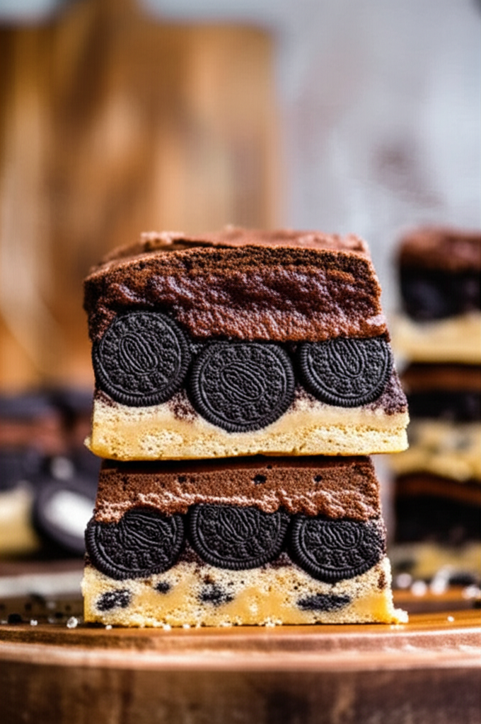 Delicious layered Cookie Dough Slutty Brownies on a plate