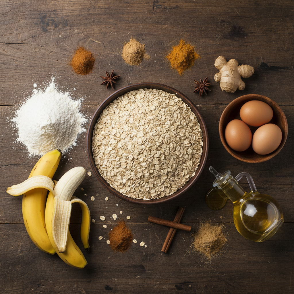 Ingredients for banana oatmeal muffins