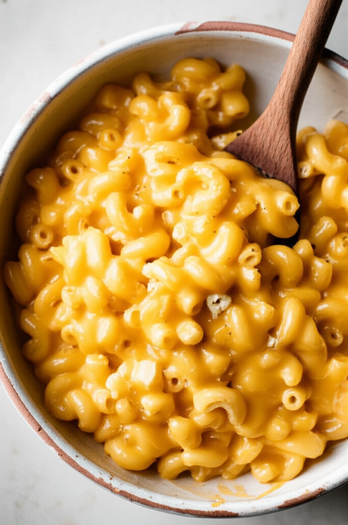 Creamy macaroni and cheese with cottage cheese served in a bowl