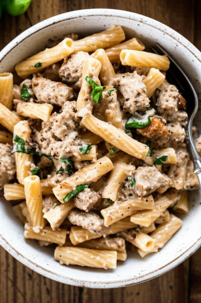 Cottage cheese pasta sauce with fresh basil and ingredients