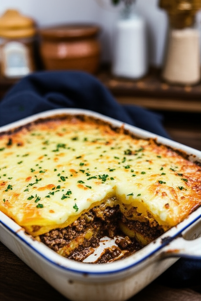 Hobo Casserole Ground Beef in a baking dish