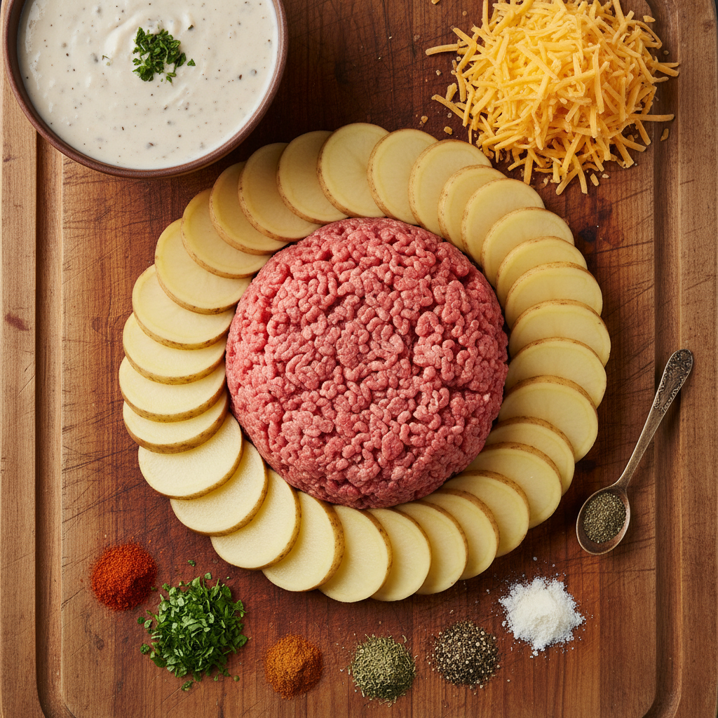 Ingredients for Hobo Casserole arranged