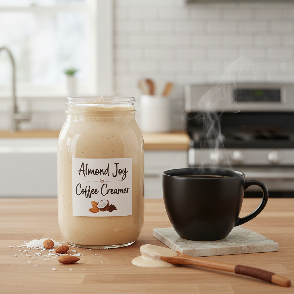 Finished Almond Joy Coffee Creamer ready to serve