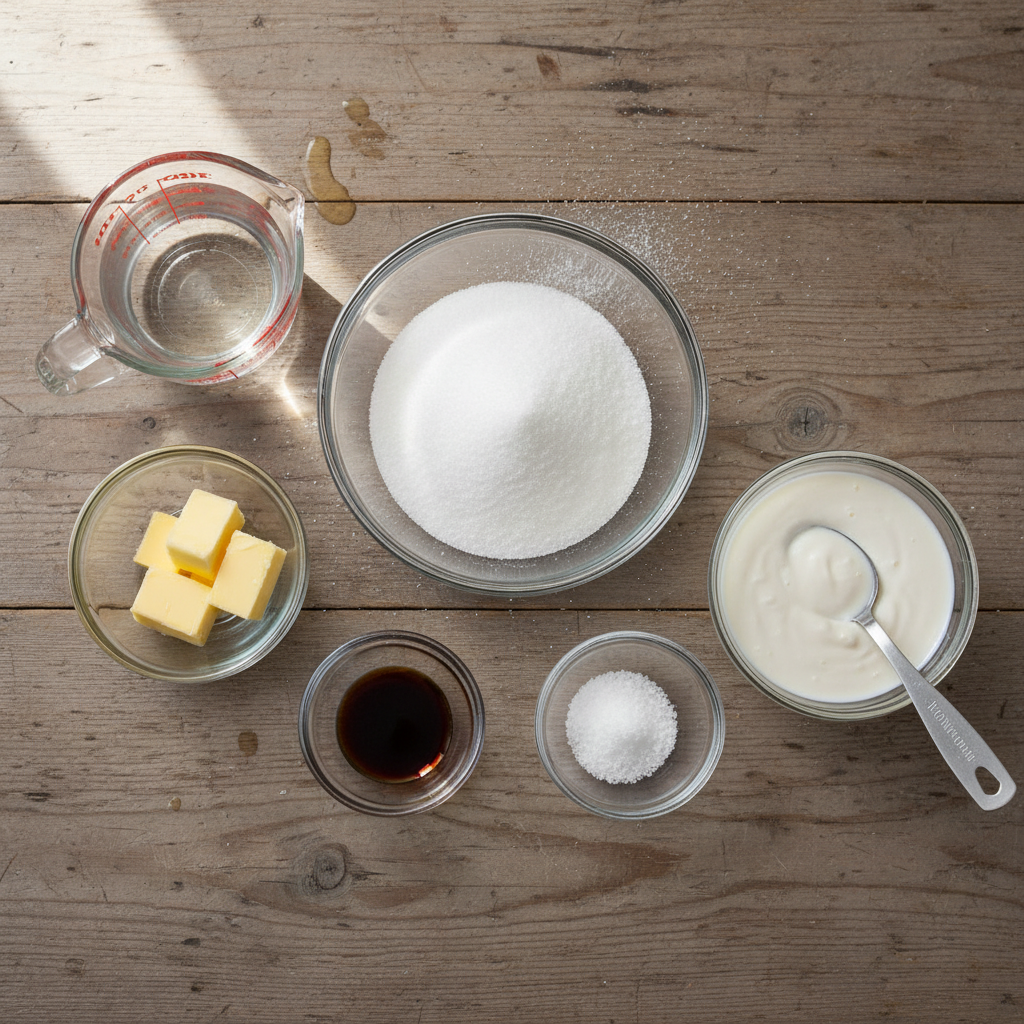 Ingredients for homemade caramel syrup