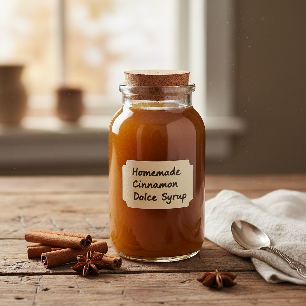 Simmering and stirring cinnamon dolce coffee syrup